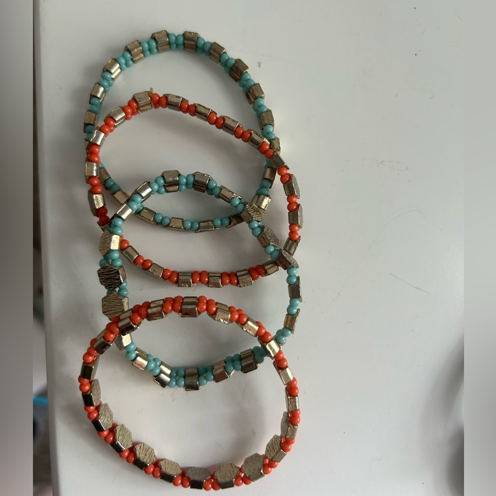 Handcrafted Beaded Bracelets Set - Turquoise and Coral